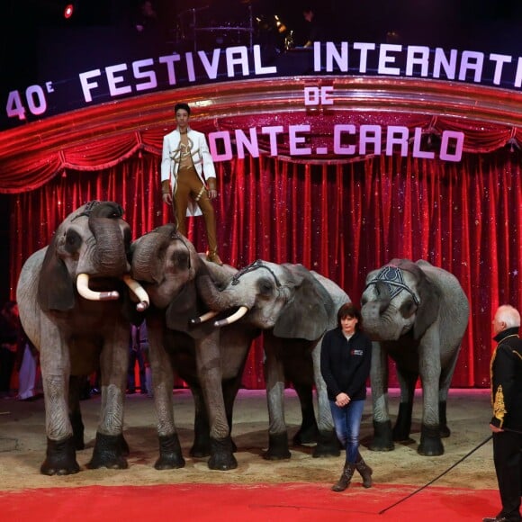 La princesse Stéphanie de Monaco, présidente de l'événement, participait le 12 janvier 2016 au lancement du 40e Festival international du cirque de Monte-Carlo, sous le chapiteau de Fontvieille, à l'avant-veille de la cérémonie d'ouverture. © Bruno Bébert / Bestimage