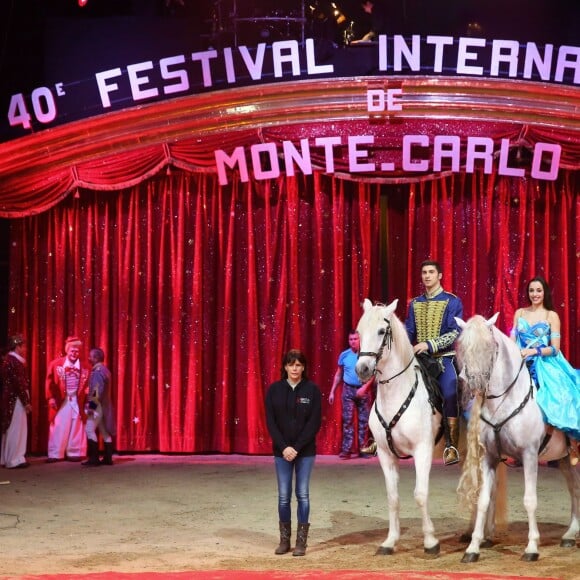 La princesse Stéphanie de Monaco, présidente de l'événement, participait le 12 janvier 2016 au lancement du 40e Festival international du cirque de Monte-Carlo, sous le chapiteau de Fontvieille, à l'avant-veille de la cérémonie d'ouverture. © Bruno Bébert / Bestimage