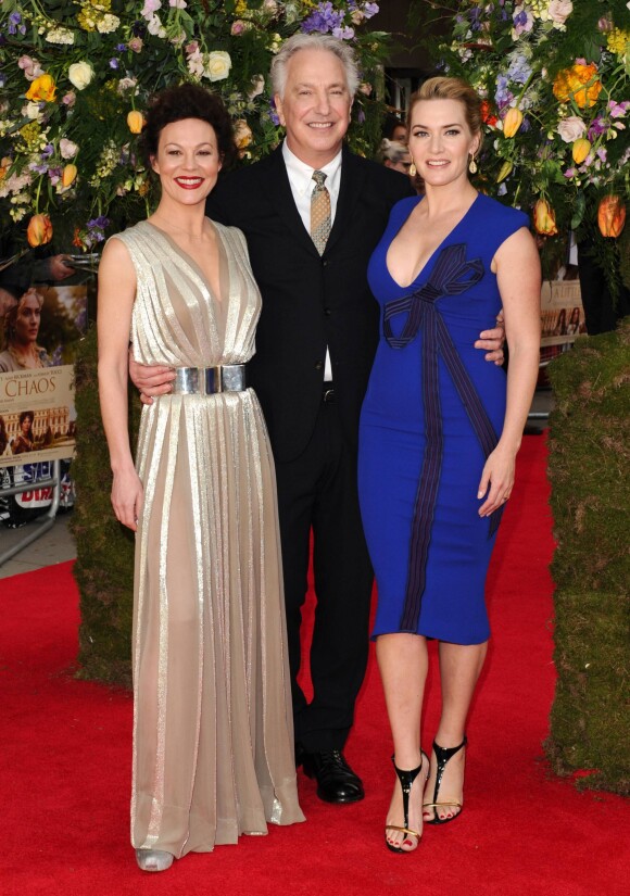 Helen McCrory, Alan Rickman et Kate Winslet lors de la première des Jardins du roi au Odeon Kensington à Londres, le 13 avril 2015