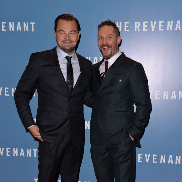 Leonardo DiCaprio et Tom Hardy à la première du film "The Revenant" à Londres le 14 janvier 2016.