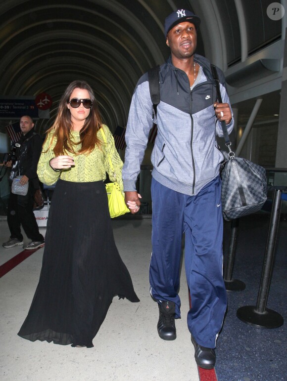 Lamar Odom et Khloé Kardashian à l'aéroport de Los Angeles, le 4 mai 2012