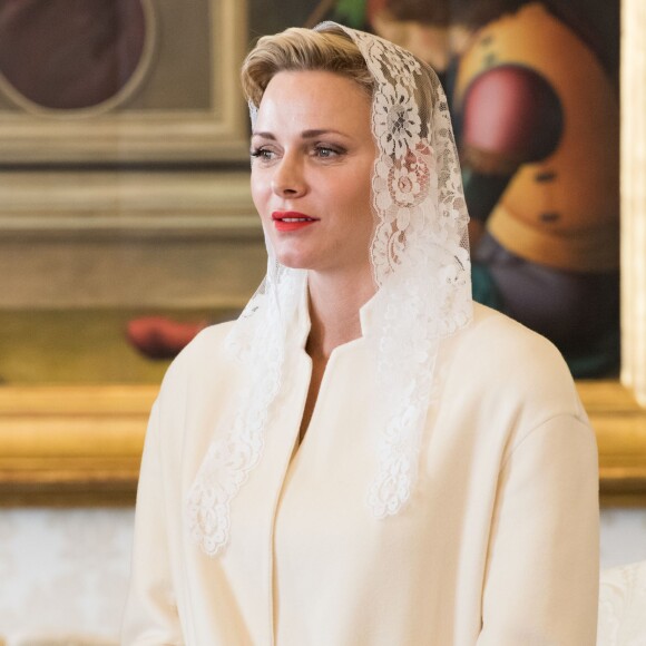 La princesse Charlene de Monaco lors de l'audience privée accordée par le pape François le 18 janvier 2016 au Vatican. © Pool restreint Monaco/Gaëtan Luci/Palais Princier/BestImage