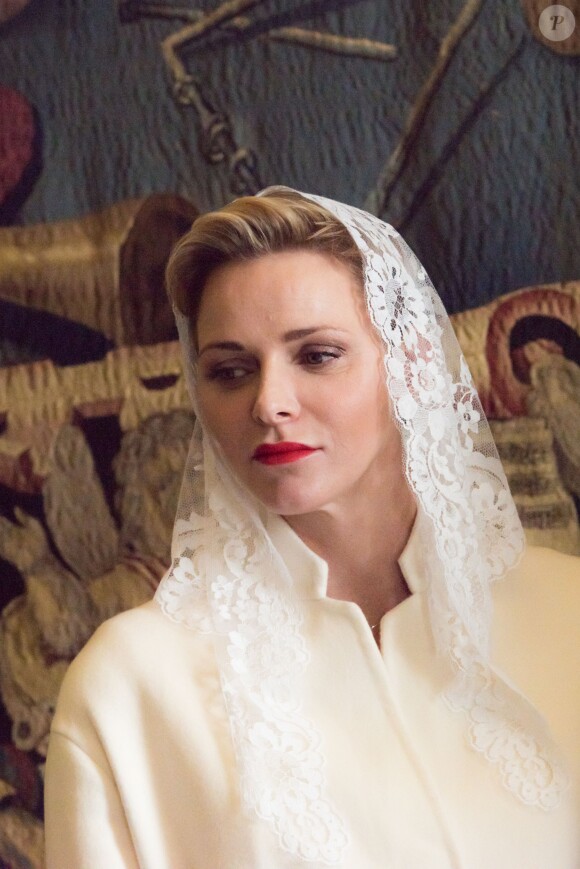La princesse Charlene de Monaco lors de l'audience privée accordée par le pape François le 18 janvier 2016 au Vatican. © Pool restreint Monaco/Gaëtan Luci/Palais Princier/BestImage