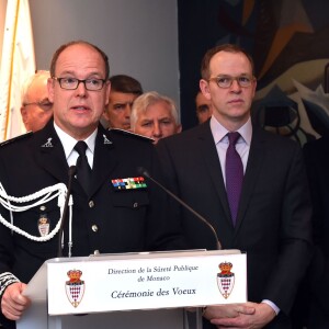 Le prince Albert II de Monaco lors de la cérémonie des Voeux de la Police Monégasque dans les locaux de la Sûreté publique à Monaco, le 19 janvier 2016 © Bruno Bébert / Bestimage