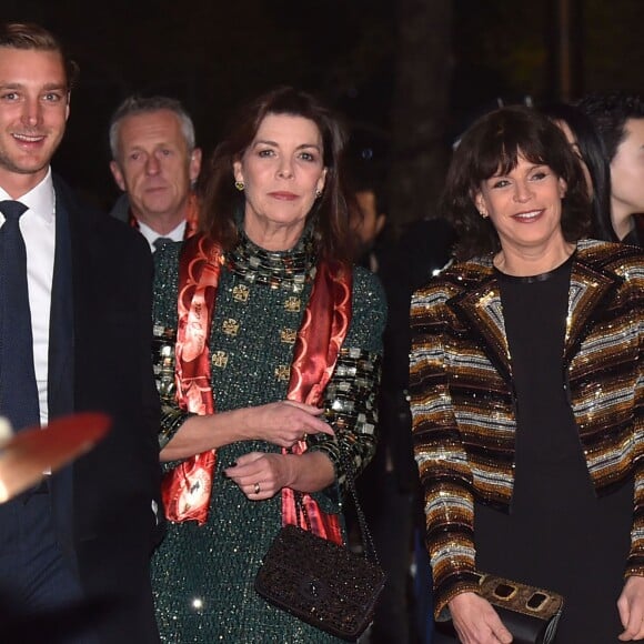 Pierre Casiraghi, la princesse Caroline de Hanovre et la princesse Stéphanie de Monaco arrivent au chapiteau de Fontvieille pour assister au Golden Gala Show du 40e Festival International du Cirque de Monte Carlo, le 19 janvier 2016. © Bruno Bébert/Bestimage