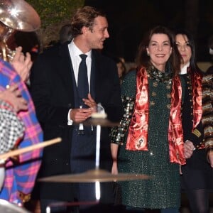 Pierre Casiraghi, sa mère la princesse Caroline de Hanovre et la princesse Stéphanie de Monaco arrivent au chapiteau de Fontvieille pour assister au Golden Gala Show du 40e Festival International du Cirque de Monte Carlo, le 19 janvier 2016. © Bruno Bébert/Bestimage