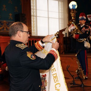 Le prince Albert II de Monaco participait le 20 janvier 2016 à la fête de la Saint-Sébastien, saint patron de la Compagnie des carabiniers du prince, célébrée à l'occasion d'une messe en la cathédrale et d'une réception. © Jean-Charles Vinaj/Pool Restreint/Bestimage