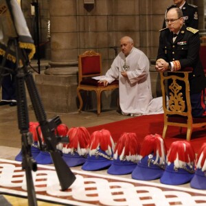 Le prince Albert II de Monaco participait le 20 janvier 2016 à la fête de la Saint-Sébastien, saint patron de la Compagnie des carabiniers du prince, célébrée à l'occasion d'une messe en la cathédrale et d'une réception. © Jean-Charles Vinaj/Pool Restreint/Bestimage