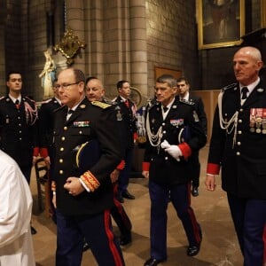 Le prince Albert II de Monaco participait le 20 janvier 2016 à la fête de la Saint-Sébastien, saint patron de la Compagnie des carabiniers du prince, célébrée à l'occasion d'une messe en la cathédrale et d'une réception. © Jean-Charles Vinaj/Pool Restreint/Bestimage