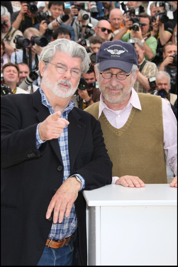 George Lucas et Steven Spielberg - Photocall du film Indiana Jones et le crâne de cristal au Festival de Cannes 2008