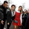 Pierre Niney et sa compagne Natasha Andrews arrivent au Tennis Club de Paris pour assister au défilé Dior Homme (collection automne-hiver 2016-2017). Paris, le 23 janvier 2016.