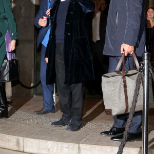 Giorgio Armani quitte le Palais de Tokyo à l'issue de son défilé haute couture. Paris le 26 janvier 2016.