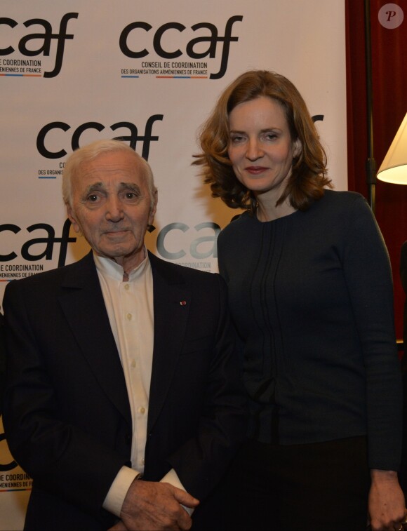 Charles Aznavour et Nathalie Kosciusko-Morizet - Dîner du Conseil de Coordination des Organisations Arméniennes de France, à l'hôtel du Collectionneur, à Paris, le 28 janvier 2016