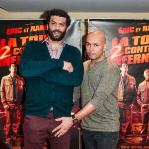 Eric Judor et Ramzy Bédia assistent à la première du film La Tour 2 Contrôle Infernale, à Paris, le 1er Février.