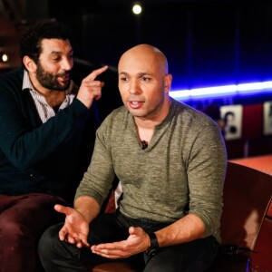 Eric Judor et Ramzy Bédia assistent à la première du film La Tour 2 Contrôle Infernale, à Paris, le 1er Février.