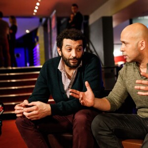 Eric Judor et Ramzy Bédia assistent à la première du film La Tour 2 Contrôle Infernale, à Paris, le 1er Février.