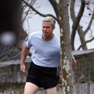 Exclusif - L'acteur Brad Pitt sur le tournage de "War Machine" à Paris. Le 31 janvier 2016.