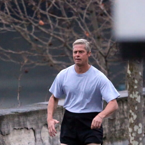 Exclusif - L'acteur Brad Pitt sur le tournage de "War Machine" à Paris. Le 31 janvier 2016.
