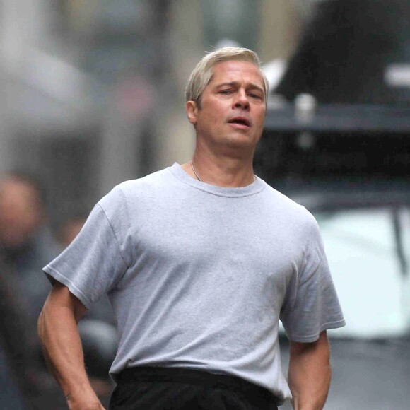 Exclusif - L'acteur Brad Pitt sur le tournage de "War Machine" à Paris. Le 31 janvier 2016.