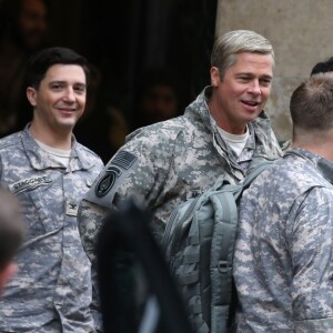 Exclusif - L'acteur Brad Pitt sur le tournage de "War Machine" à Paris. Le 31 janvier 2016.