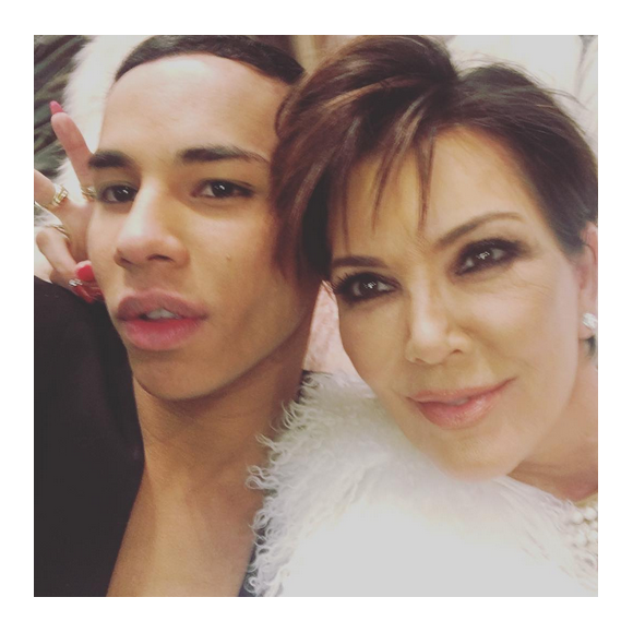 Kris Jenner et Olivier Rousteing (directeur de la maison Balmain) au défilé de Kanye West. Photo publiée sur Instagram, le 11 février 2016.