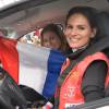 Maud Garnier et Laetitia Bléger lors du départ de la 24ème édition du Rallye Aïcha des Gazelles du Maroc au Trocadéro à Paris, le 15 mars 2014.