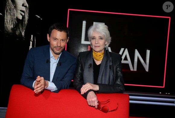 Exclusif - Françoise Hardy et Marc-Olivier Fogiel, lors de l'enregistrement de l'émission Le Divan, le 29 janvier 2016, pour une diffusion le mardi 16 février 2016 à 23h10 sur France 3.