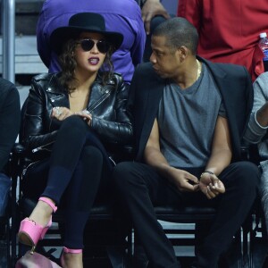 Beyoncé et Jay-Z  au Staples Center de Los Angeles lors de la rencontre entre les Clippers de Los Angeles et les Warriors de Golden State, le 20 février 2016