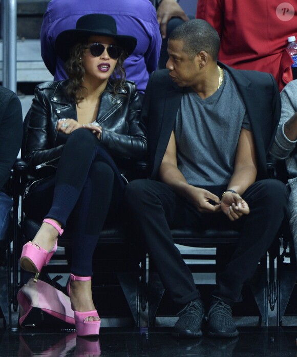 Beyoncé et Jay-Z  au Staples Center de Los Angeles lors de la rencontre entre les Clippers de Los Angeles et les Warriors de Golden State, le 20 février 2016