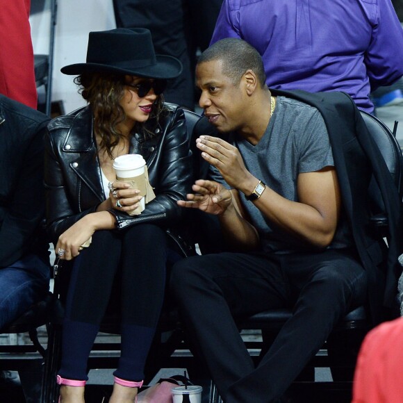 Beyoncé et Jay-Z  au Staples Center de Los Angeles lors de la rencontre entre les Clippers de Los Angeles et les Warriors de Golden State, le 20 février 2016