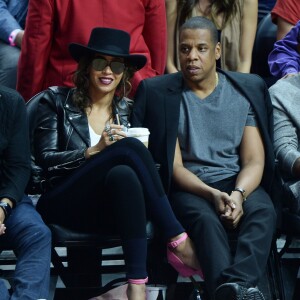 Beyoncé et Jay-Z au Staples Center de Los Angeles lors de la rencontre entre les Clippers de Los Angeles et les Warriors de Golden State, le 20 février 2016