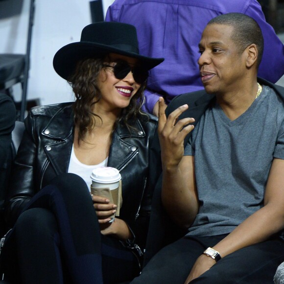 Beyoncé et Jay-Z au Staples Center de Los Angeles lors de la rencontre entre les Clippers de Los Angeles et les Warriors de Golden State, le 20 février 2016