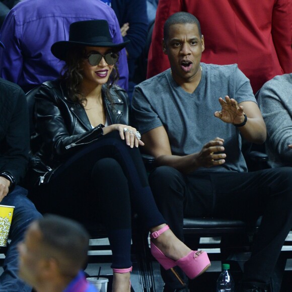 Beyoncé et Jay-Z au Staples Center de Los Angeles lors de la rencontre entre les Clippers de Los Angeles et les Warriors de Golden State, le 20 février 2016