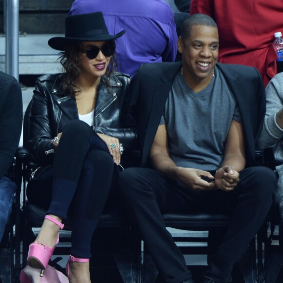 Beyoncé et Jay-Z au Staples Center de Los Angeles lors de la rencontre entre les Clippers de Los Angeles et les Warriors de Golden State, le 20 février 2016