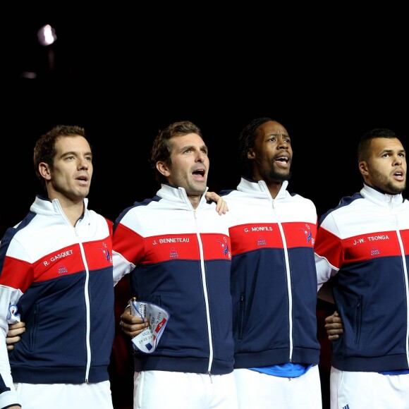 Richard Gasquet, Julien Benneteau, Gaël Monfils, Jo-Wilfried Tsonga et Arnaud Clément - Finale de la Coupe Davis (France - Suisse) au Stade Pierre Mauroy de Lille Métropole le 21 novembre 2014