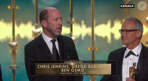 Chris Jenkins, Gregg Redloff et Ben Osmo, Oscar du meilleur mixage sonore pour Mad Max : Fury Road.
