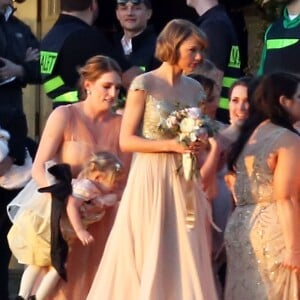 Exclusif - Taylor Swift demoiselle d'honneur au mariage de sa meilleure amie d'enfance, Britany Maack, avec qui elle a grandi en Pennsylvanie, le 20 février 2016. Les deux amies portent des robes de la designer Reem Acra.