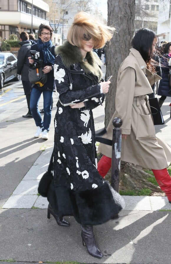 Anna Wintour arrive au Studio Rive Gauche pour assister au défilé Balenciaga. Paris, le 6 mars 2016.