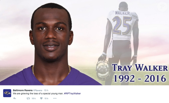 Tray Walker, jeune joueur des Baltimore Ravens, est mort à 23 ans le 18 mars 2016 des suites d'un accident de la route.