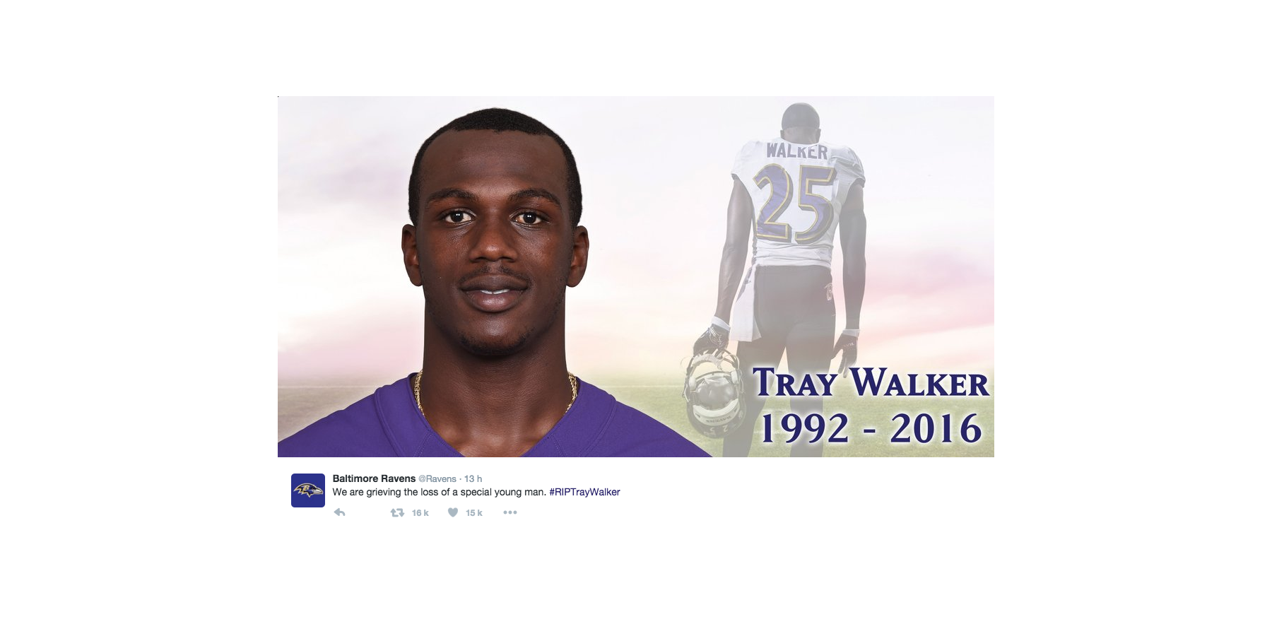 Tray Walker, mort à 23 ans Les Ravens de Baltimore en état de choc