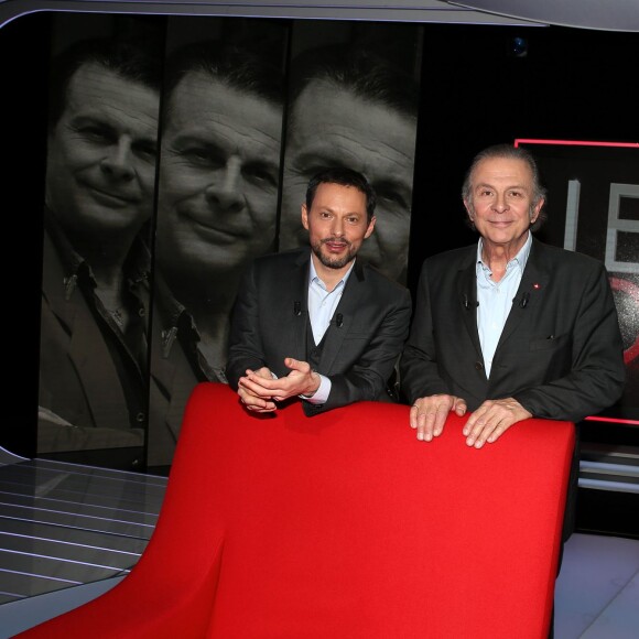 Exclusif - Roland Giraud et Marc-Olivier Fogiel, lors du tournage de l'émission Le Divan (enregistrée le 18 mars 2016), diffusée le mardi 22 mars 2016 à 23h10 sur France 3. © Dominique Jacovides