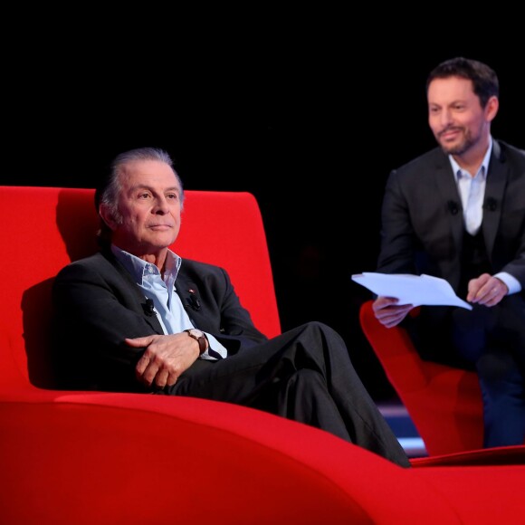 Exclusif - Roland Giraud et Marc-Olivier Fogiel, lors du tournage de l'émission Le Divan (enregistrée le 18 mars 2016), diffusée le mardi 22 mars 2016 à 23h10 sur France 3. © Dominique Jacovides