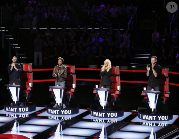 Pharrell Williams, Adam Levine, Christina Aguilera et Blake Shelton sont les coaches et juges de la saison 10 de The Voice. Photo publiée le 29 février 2016.