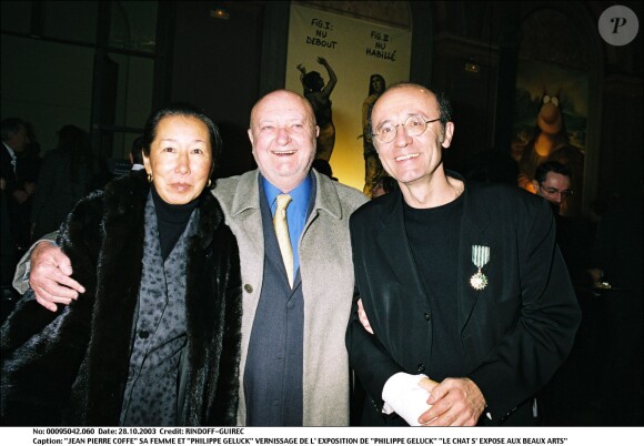 Jean-Pierre Coffe et Philippe Geluck en octobre 2003 lors du vernissage de l'exposition "Le chat s'expose aux Beaux arts".