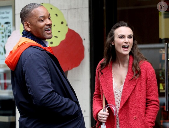 Will Smith et Keira Knightley en tournage pour le film "Collateral Beauty" à New York le 1er avril 2016.