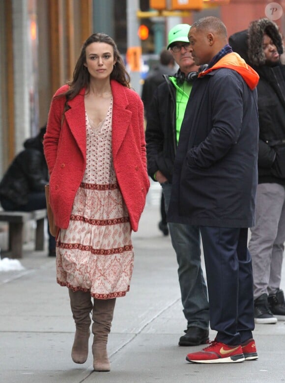 Will Smith et Keira Knightley en tournage pour le film "Collateral Beauty" à New York le 1er avril 2016.