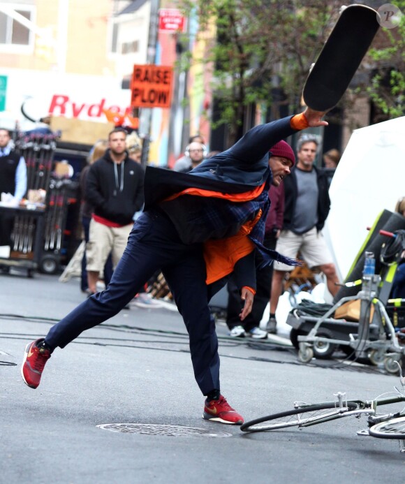 Will Smith et Jacob Latimore sur le tournage du film "Collateral Beauty" à New York, le 31 mars 2016.