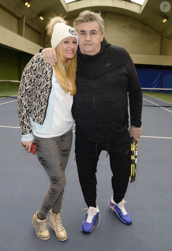 Pierre Menes et Tatiana Delarue au tennis club de Paris pour l'association "Enfant, Star & Match", le 11 avril 2016. © Coadic Guirec/Bestimage