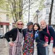Réjane Lacoste, Leee John (Chanteur du groupe Imagination), La créatrice Zélia et Fabrice De Rotrou lors de la présentation de la Collection de Tabliers Zezette by Montmartre, a Paris le 17 Avril 2016.