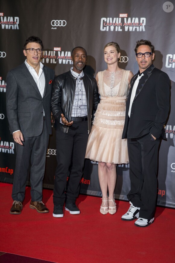 Anthony Russo, Don Cheadle, Emily Van Camp et Robert Downey Jr. - Avant-première du film "Captain America : Civil War" au Grand Rex à Paris, le 18 avril 2016. © Olivier Borde/Bestimage